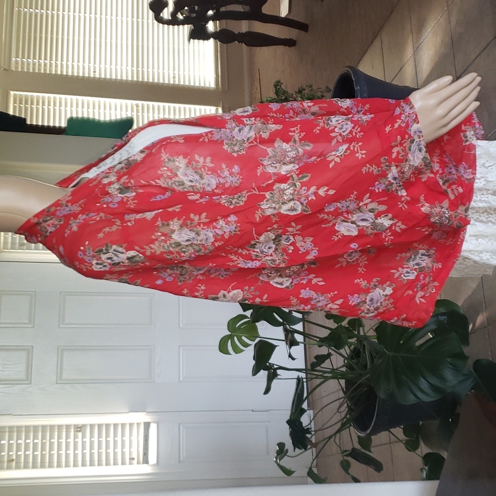 Free People s sheer open front abstract floral kimono cardi - Picture 5 of 7